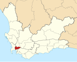 Map of the Western Cape with Stellenbosch highlighted (2011)